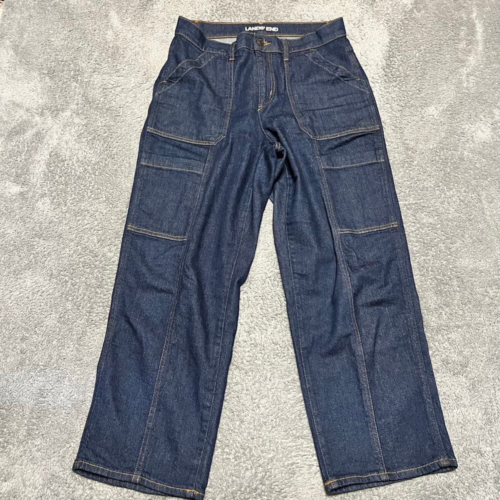 Lands End Jeans Womens 12 (33x27.5) Utility Dark Wash Wide Leg Baggy Denim